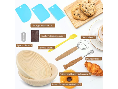 Baneton <u><a href='https://www.bannetonbasket.com'>bread proofing basket</a></u> Set Oval Rattan Round Riser Banneton