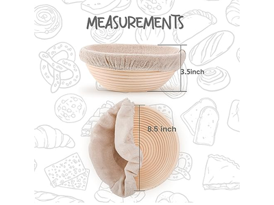 Bread <u><a href='https://www.bannetonbasket.com'>proofing baskets</a></u> Set of 2 8.5 inch Round Dough Proofing Bowls