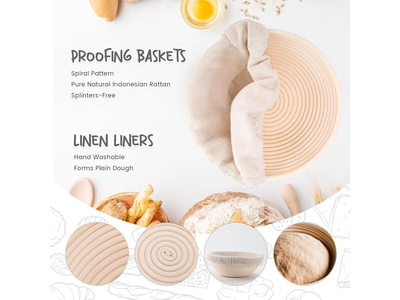 Bread <u><a href='https://www.bannetonbasket.com'>proofing baskets</a></u> Set of 2 8.5 inch Round Dough Proofing Bowls